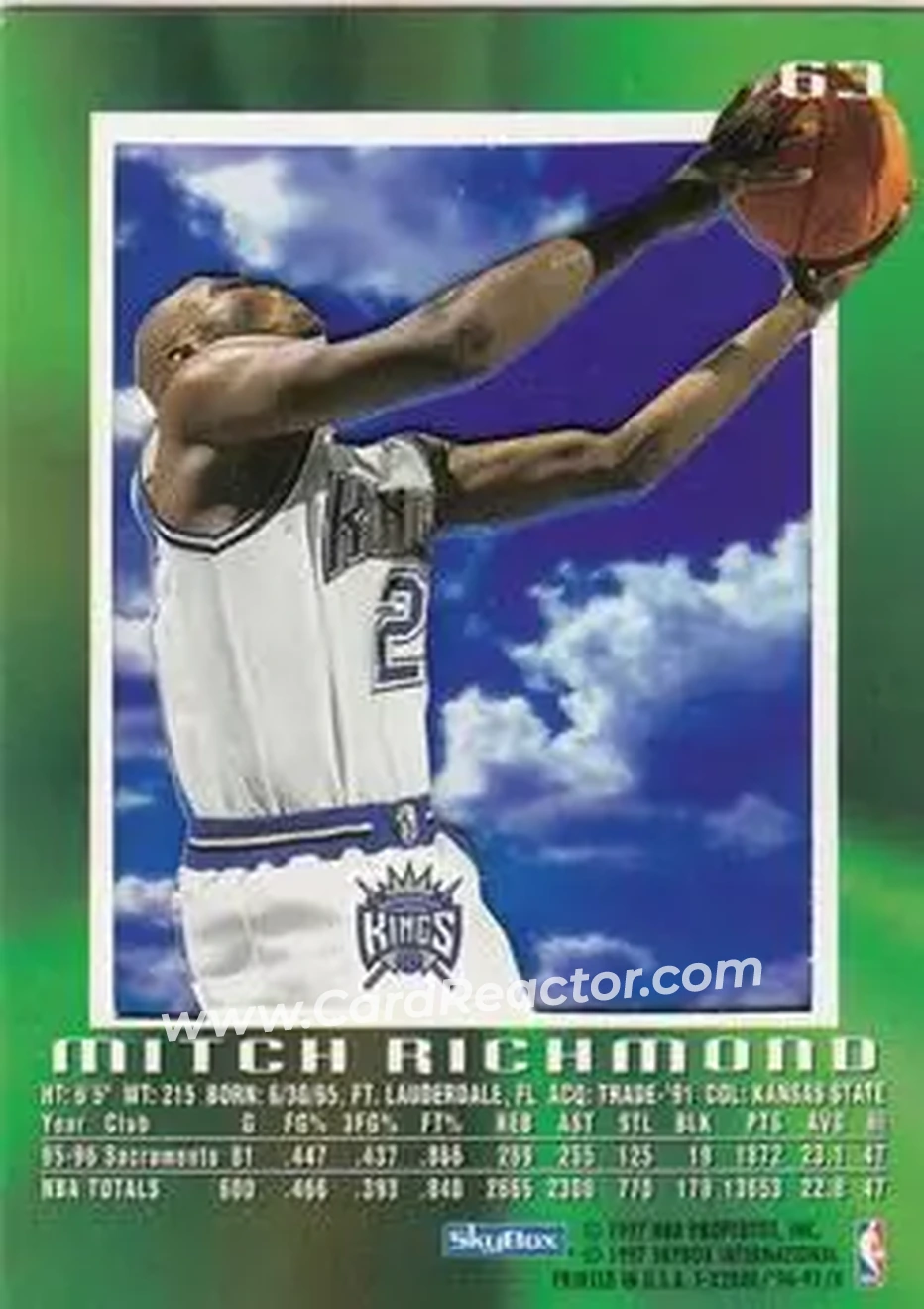 1996-97 E-X2000 #63 - Mitch Richmond - Sacramento Kings - Back