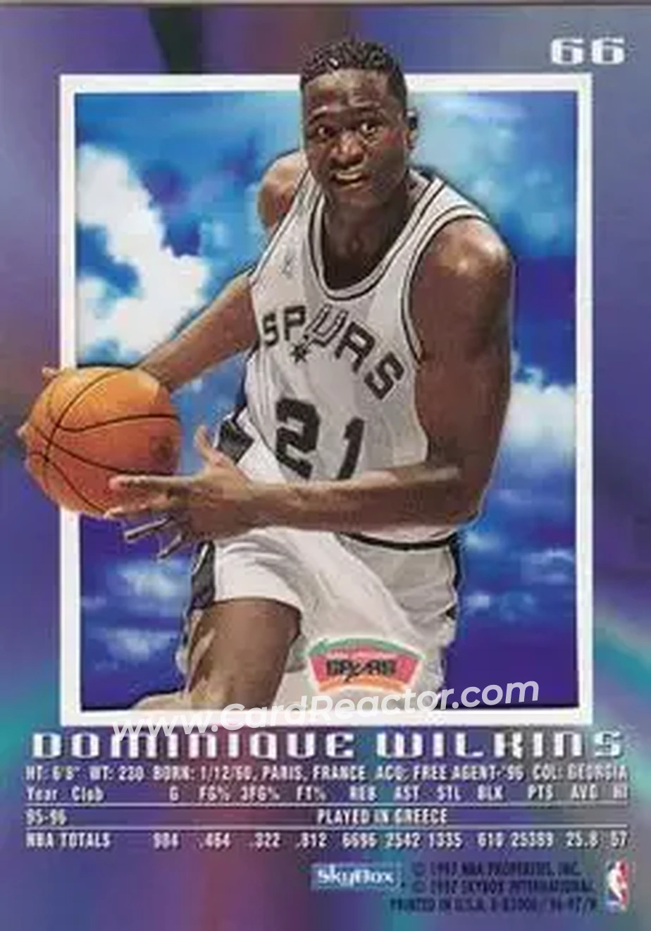 1996-97 E-X2000 #66 - Dominique Wilkins - San Antonio Spurs - Back