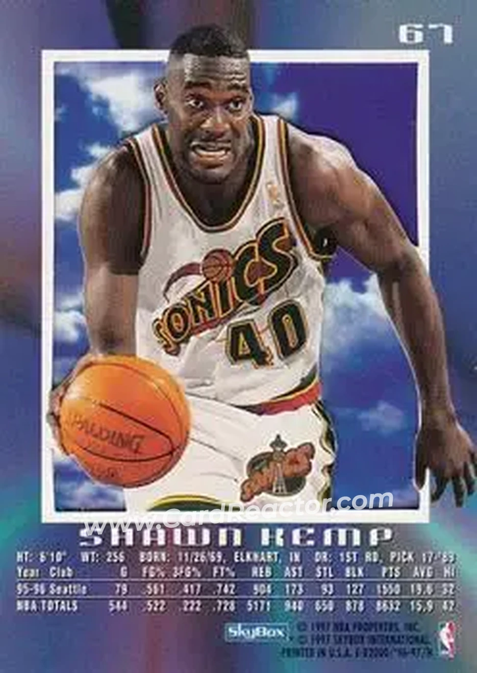 1996-97 E-X2000 #67 - Shawn Kemp - Seattle SuperSonics - Back