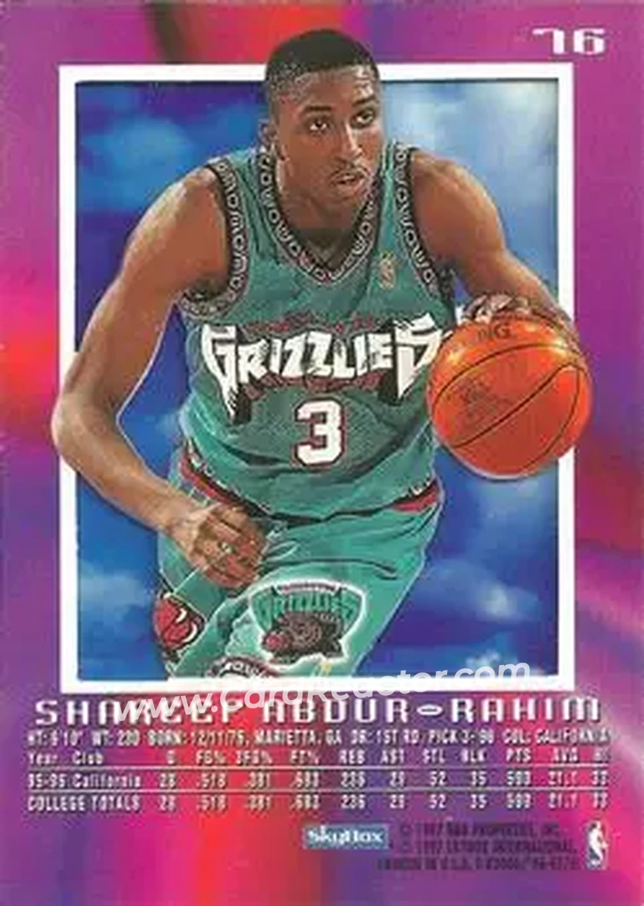1996-97 E-X2000 #76 - Shareef Abdur-Rahim - Vancouver Grizzlies - Back
