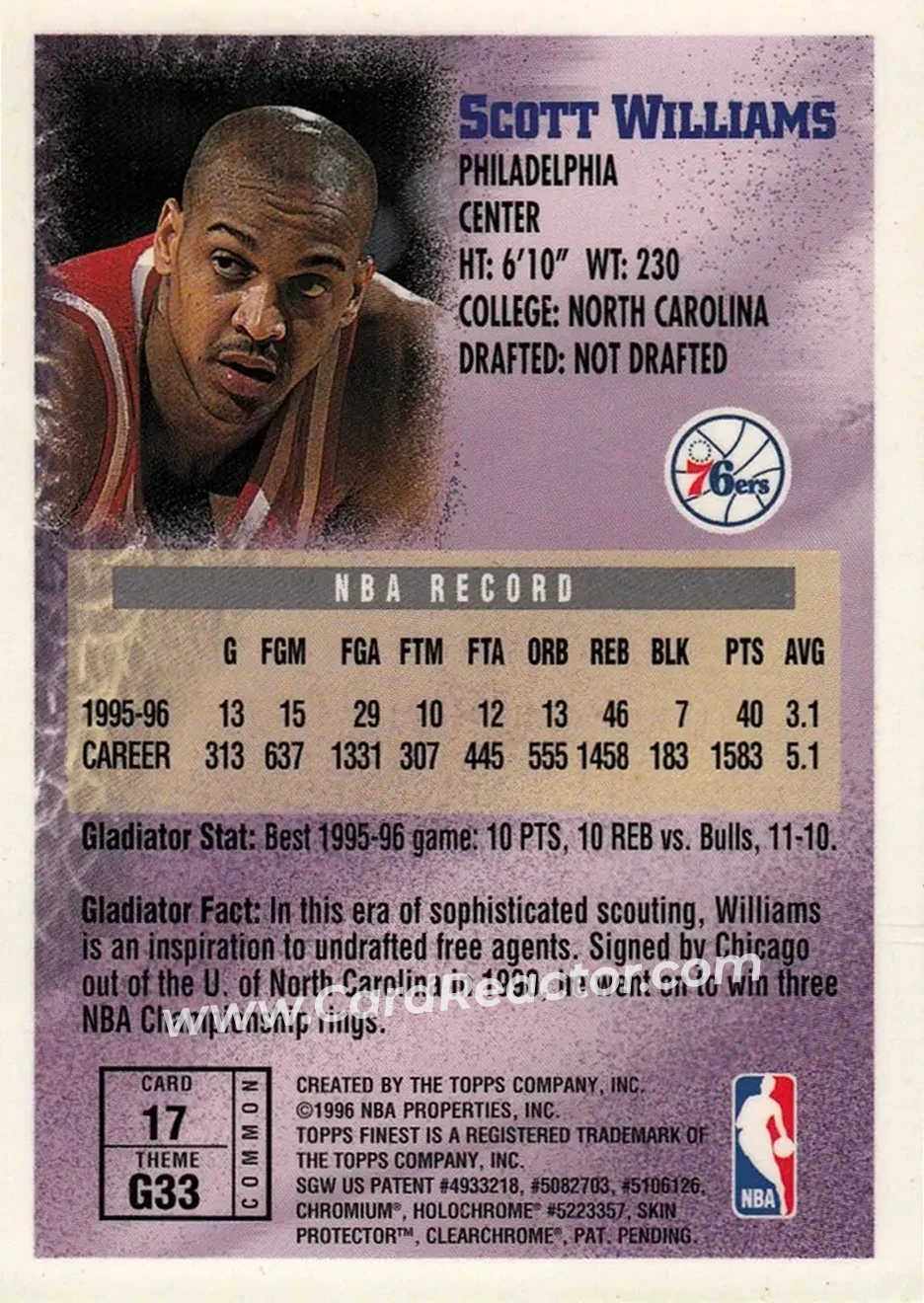 1996-97 Finest #17 - Scott Williams - Philadelphia 76ers - Back