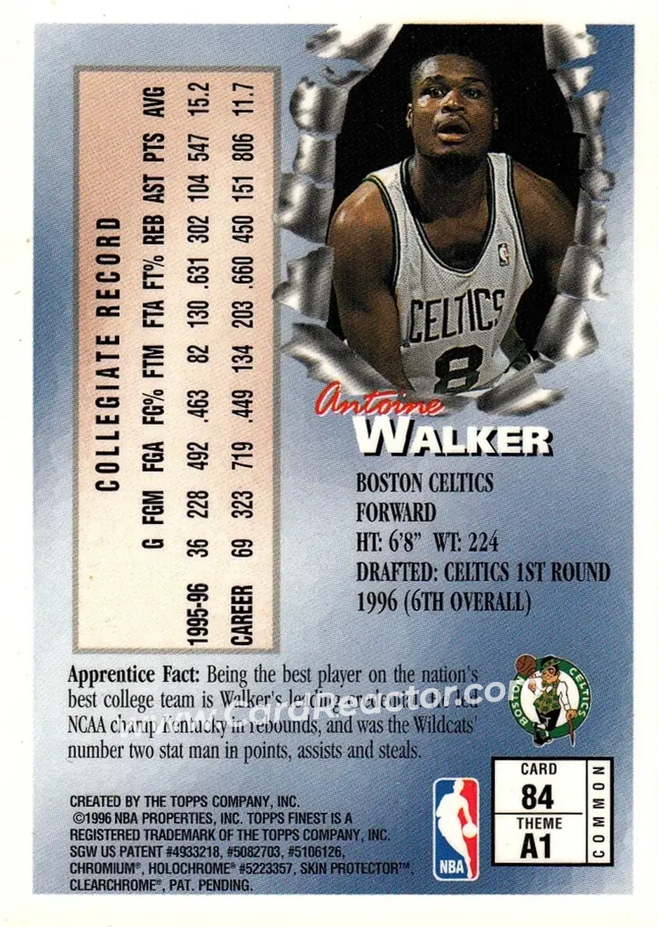 1996-97 Finest #84 - Antoine Walker - Boston Celtics - Back
