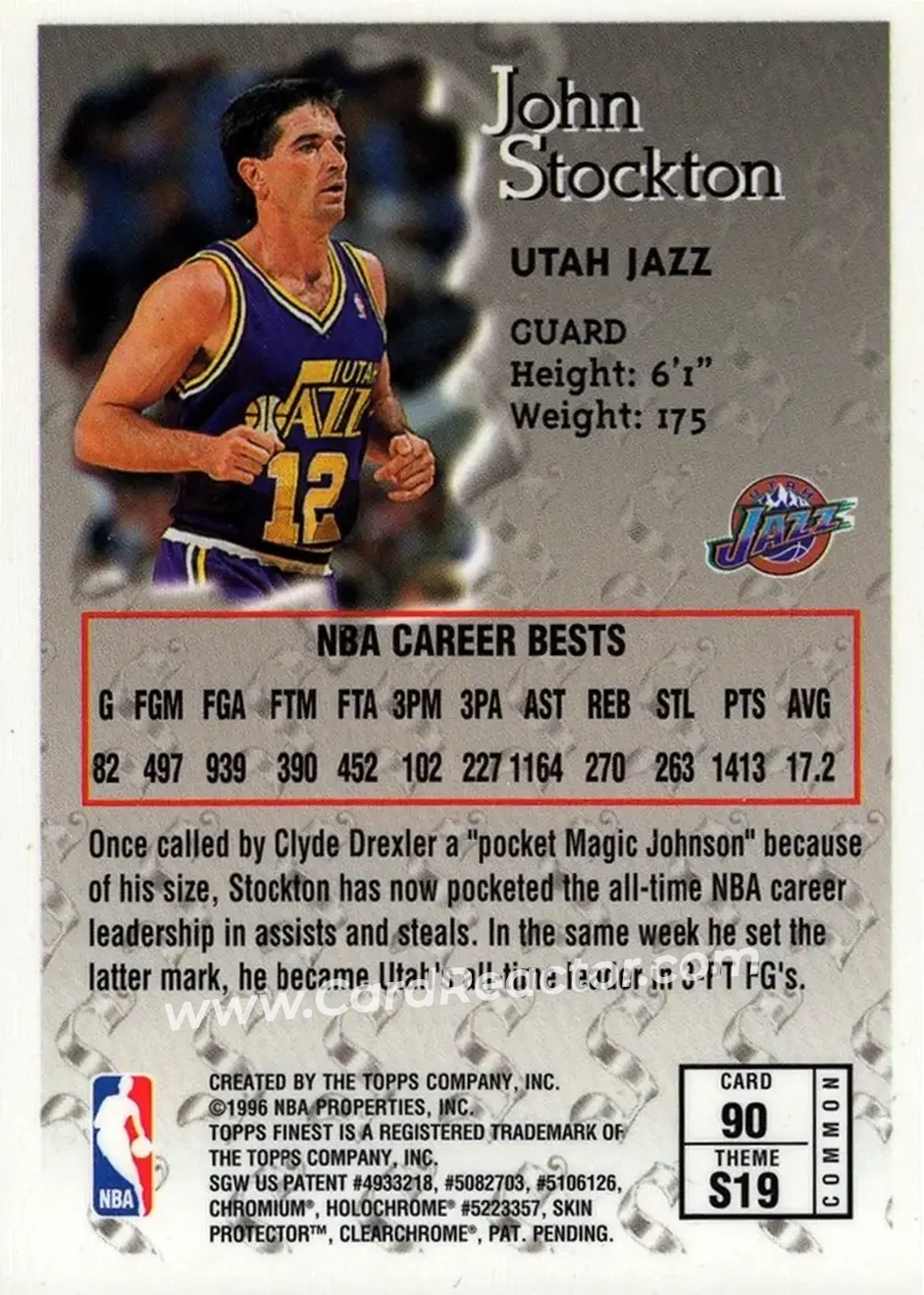 1996-97 Finest #90 - John Stockton - Utah Jazz - Back