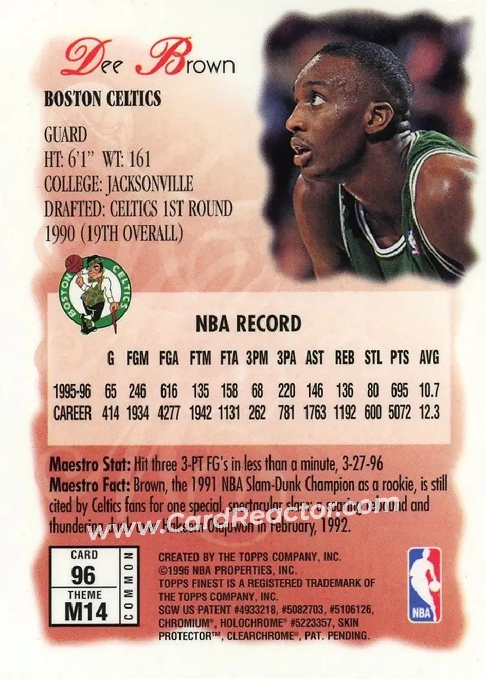1996-97 Finest #96 - Dee Brown - Boston Celtics - Back