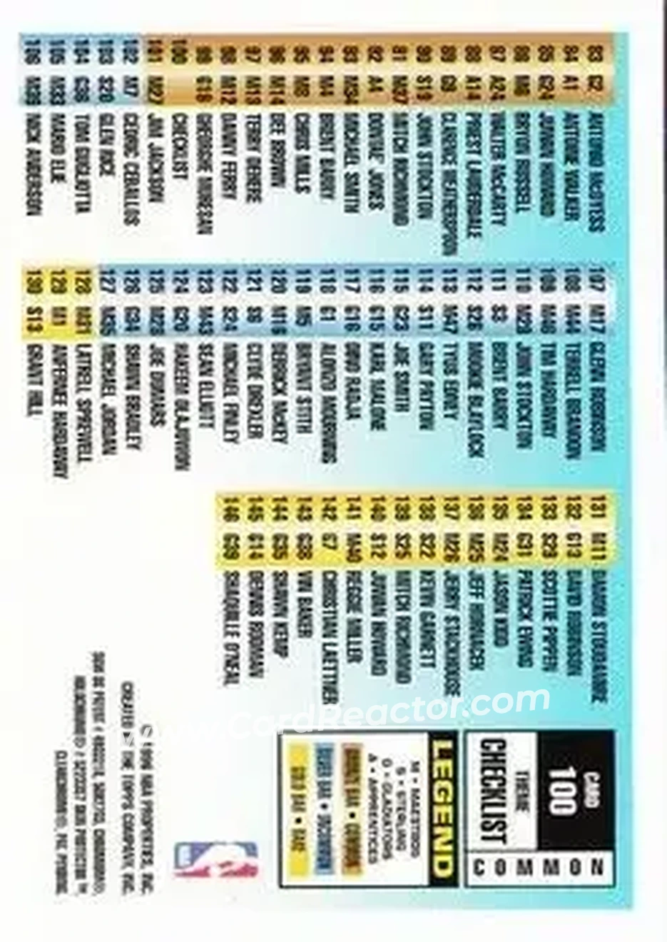 1996-97 Finest #100 - Card #100 - Back