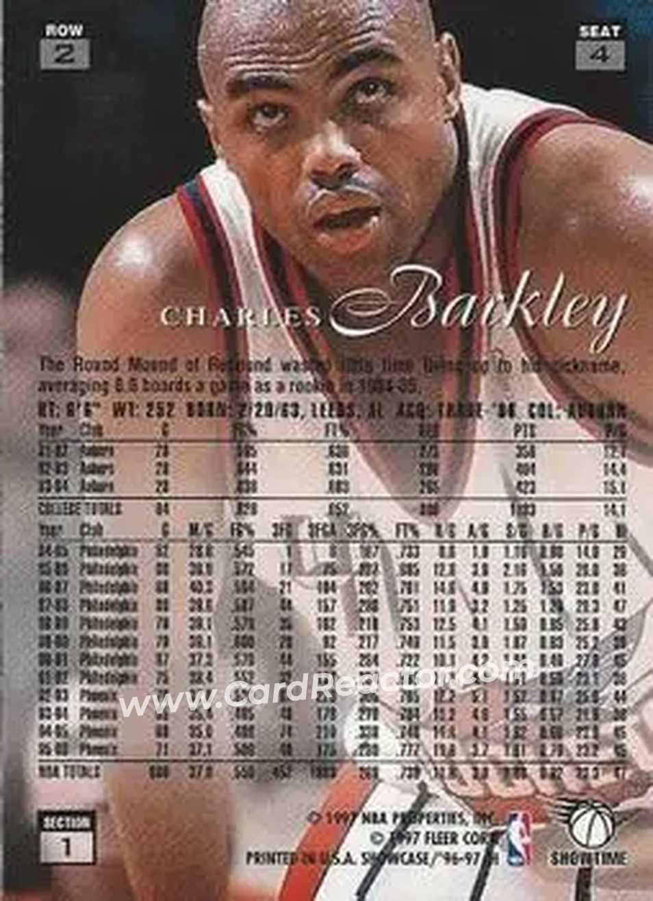 1996-97 Flair Showcase #4 - Charles Barkley - Houston Rockets - Back