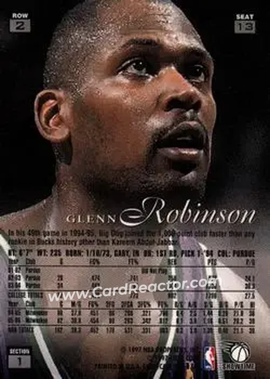 1996-97 Flair Showcase #13 - Glenn Robinson - Milwaukee Bucks - Back
