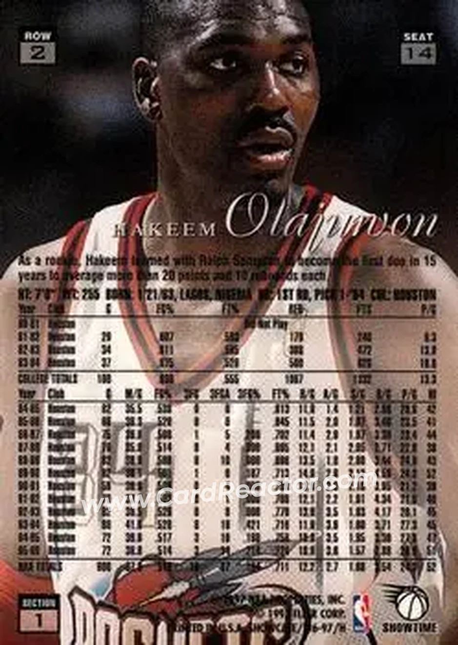 1996-97 Flair Showcase #14 - Hakeem Olajuwon - Houston Rockets - Back