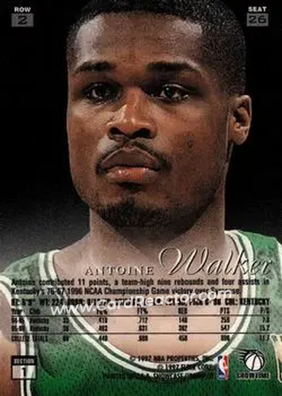 1996-97 Flair Showcase #26 - Antoine Walker - Boston Celtics - Back