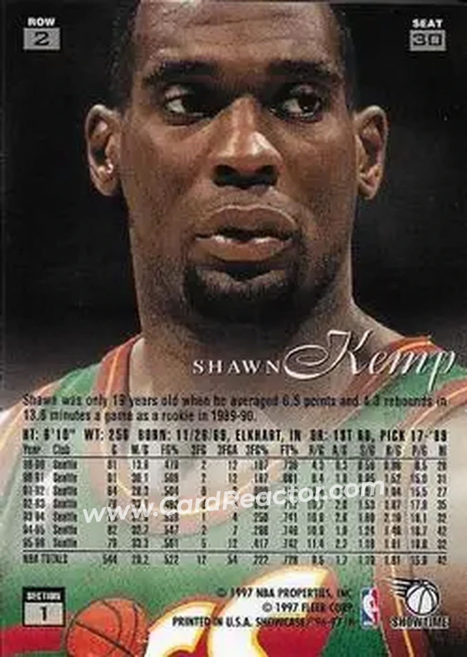 1996-97 Flair Showcase #30 - Shawn Kemp - Seattle SuperSonics - Back