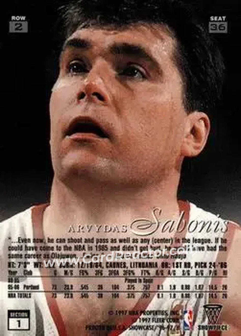 1996-97 Flair Showcase #36 - Arvydas Sabonis - Portland Trail Blazers - Back