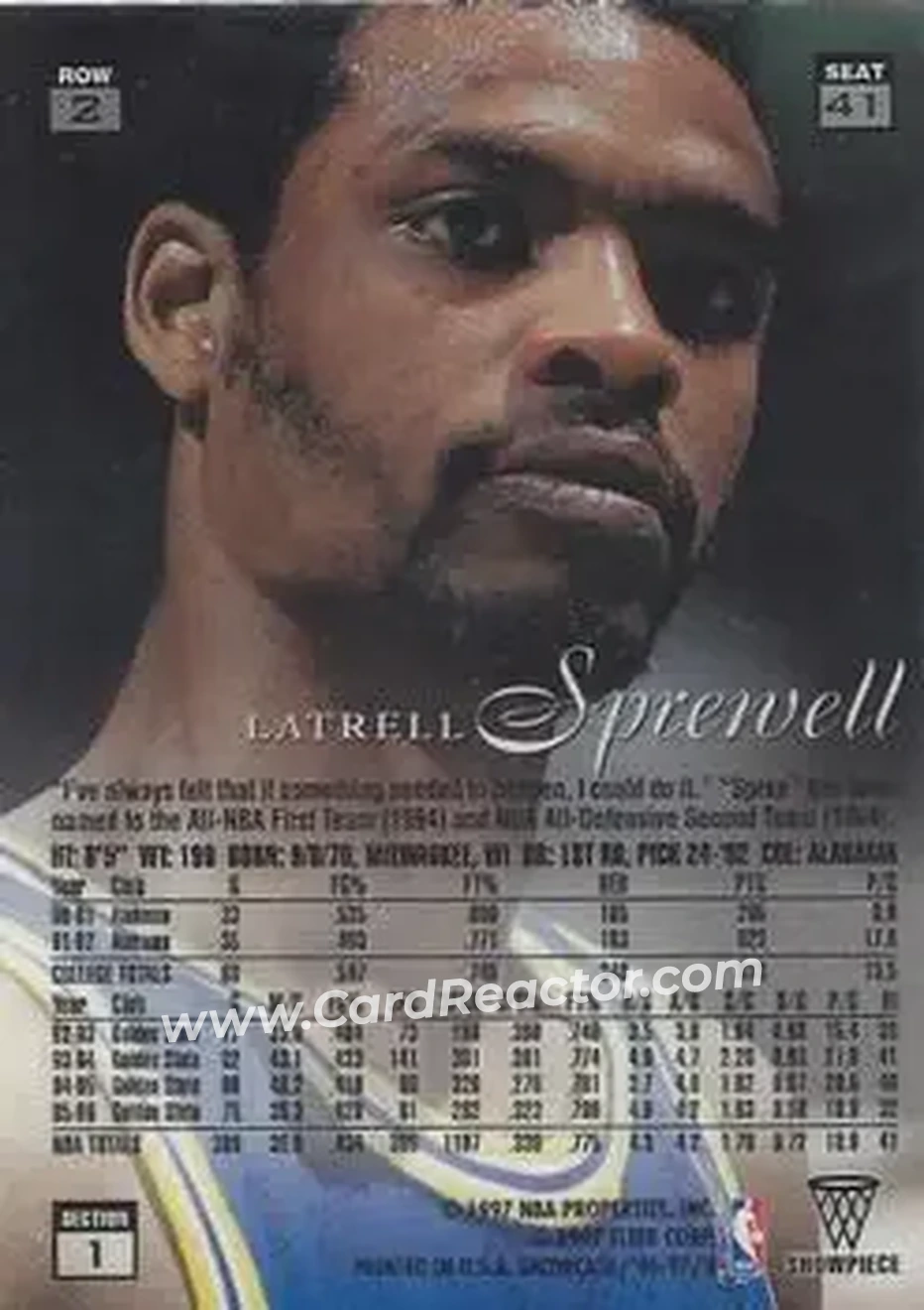 1996-97 Flair Showcase #41 - Latrell Sprewell - Golden State Warriors - Back