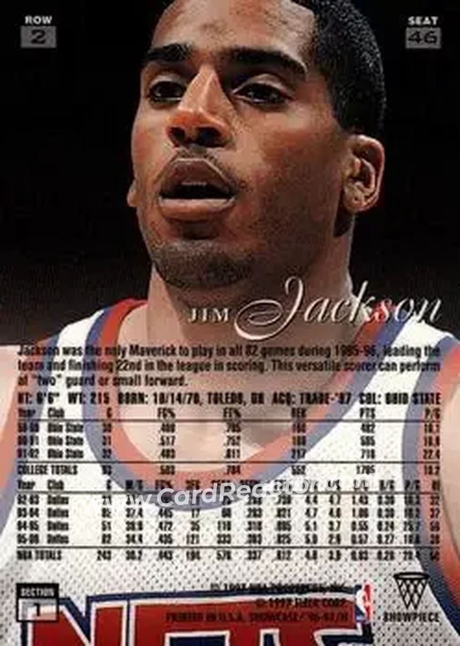 1996-97 Flair Showcase #46 - Jim Jackson - New Jersey Nets - Back