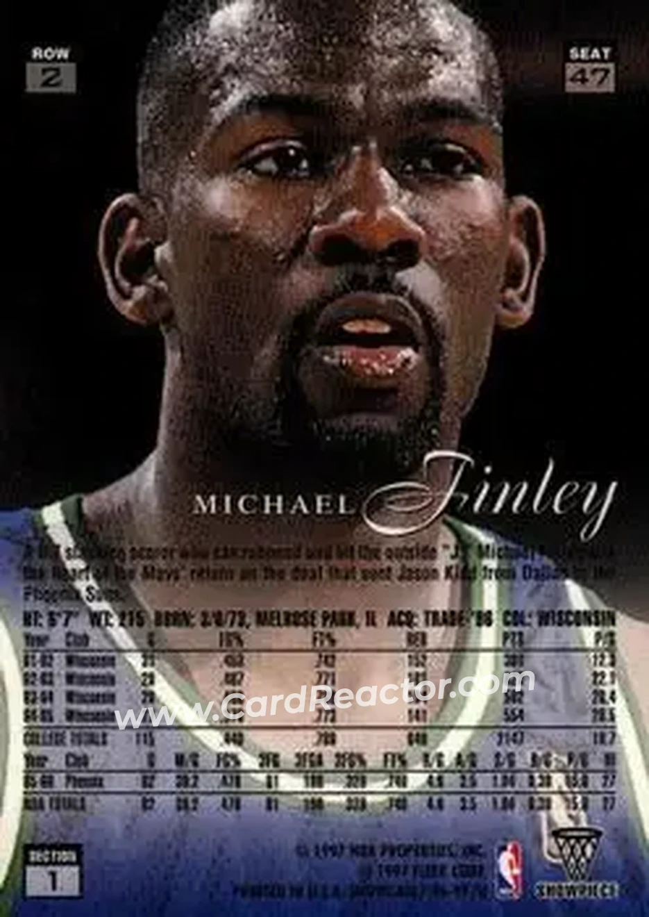 1996-97 Flair Showcase #47 - Michael Finley - Dallas Mavericks - Back