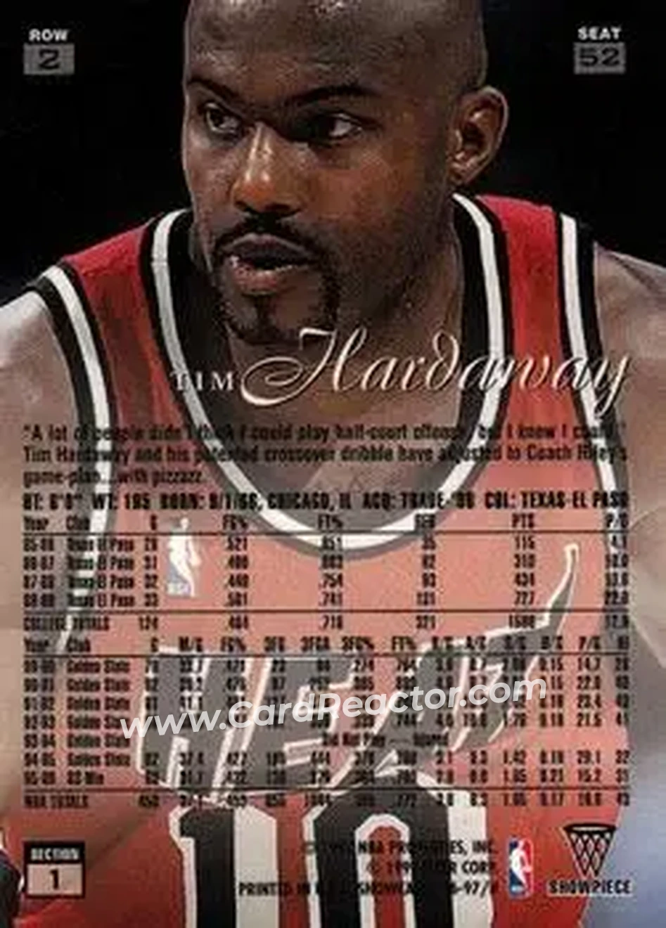 1996-97 Flair Showcase #52 - Tim Hardaway - Miami Heat - Back