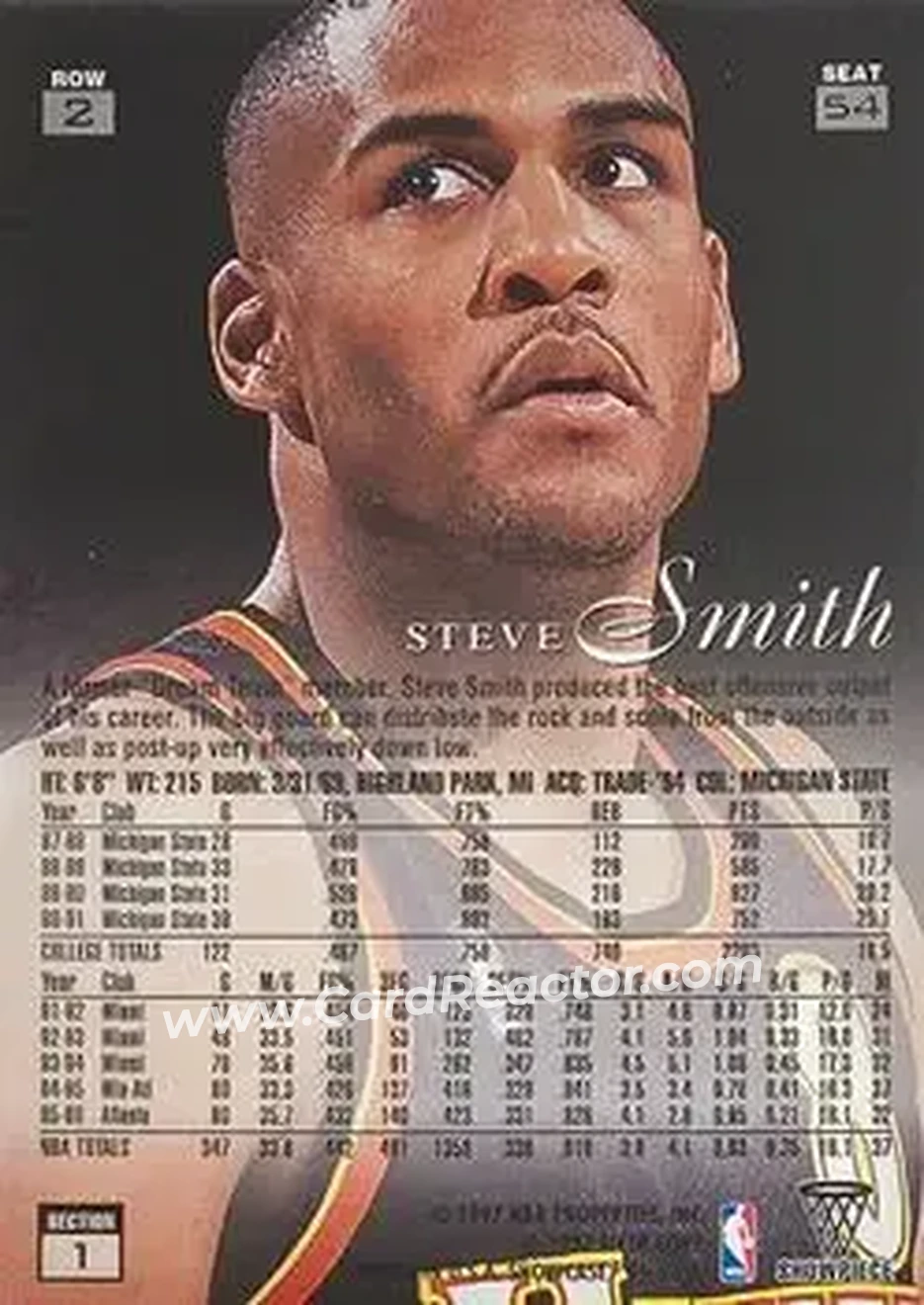 1996-97 Flair Showcase #54 - Steve Smith - Atlanta Hawks - Back