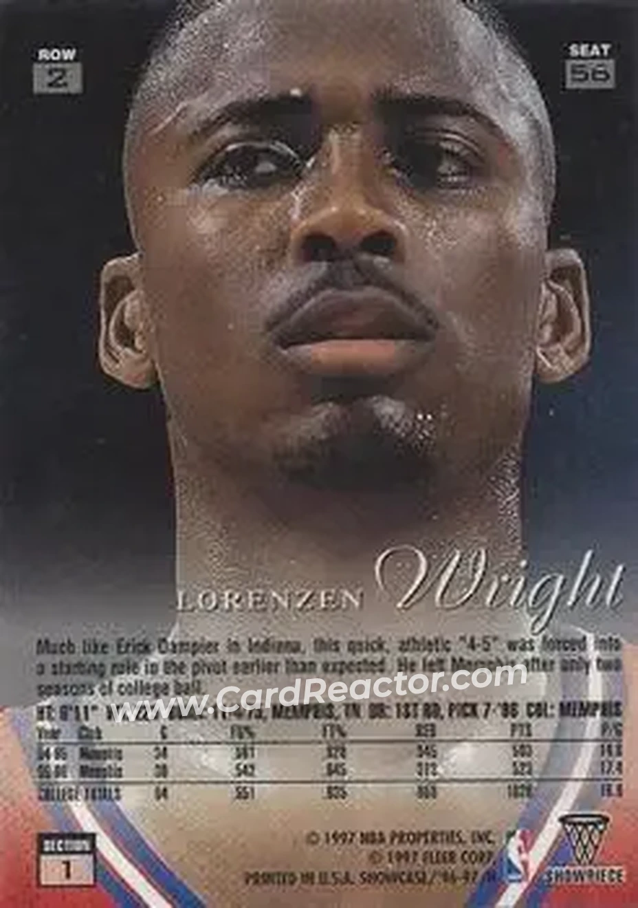 1996-97 Flair Showcase #56 - Lorenzen Wright - Los Angeles Clippers - Back