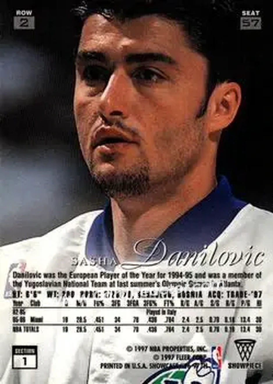 1996-97 Flair Showcase #57 - Sasha Danilović - Dallas Mavericks - Back