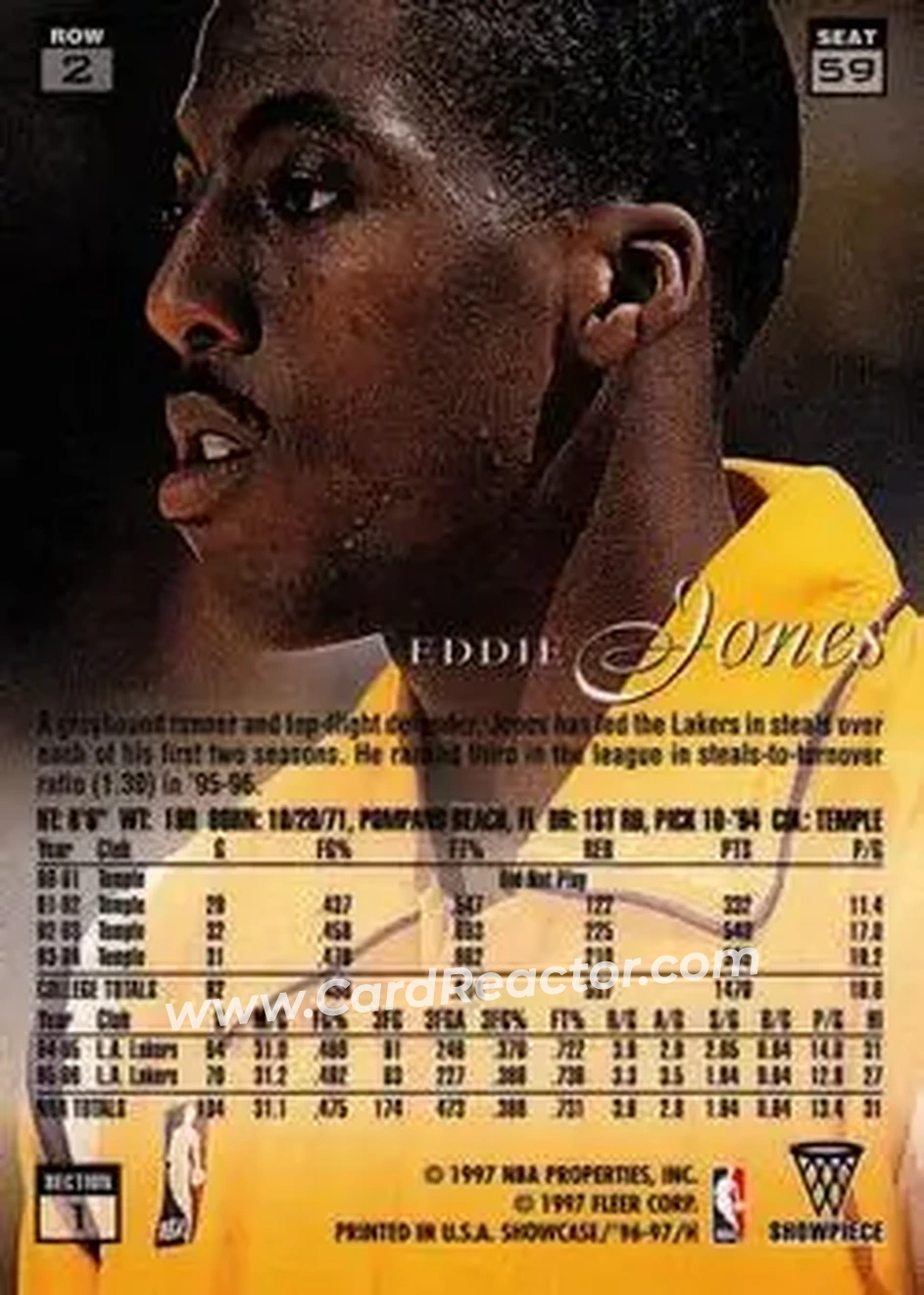 1996-97 Flair Showcase #59 - Eddie Jones - Los Angeles Lakers - Back