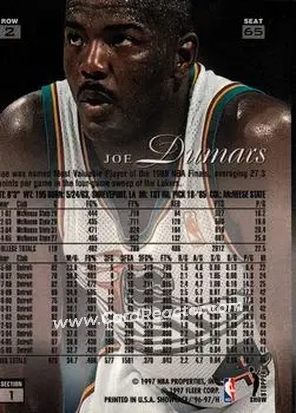 1996-97 Flair Showcase #65 - Joe Dumars - Detroit Pistons - Back