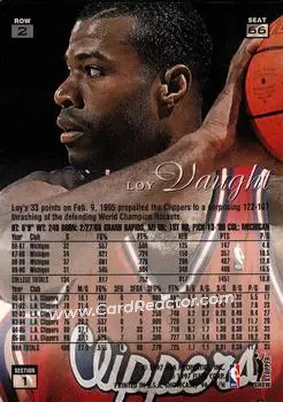1996-97 Flair Showcase #66 - Loy Vaught - Los Angeles Clippers - Back