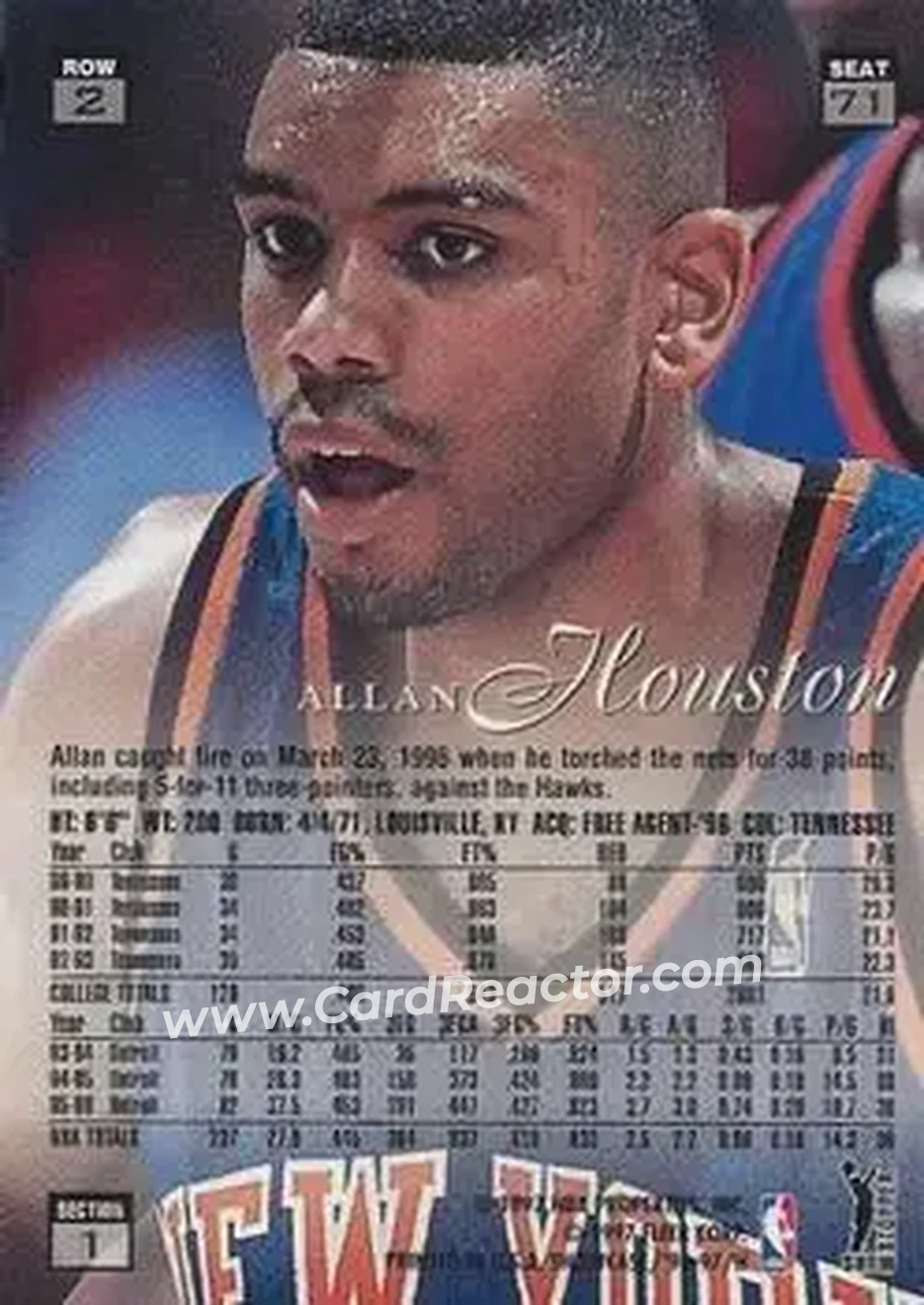 1996-97 Flair Showcase #71 - Allan Houston - New York Knicks - Back