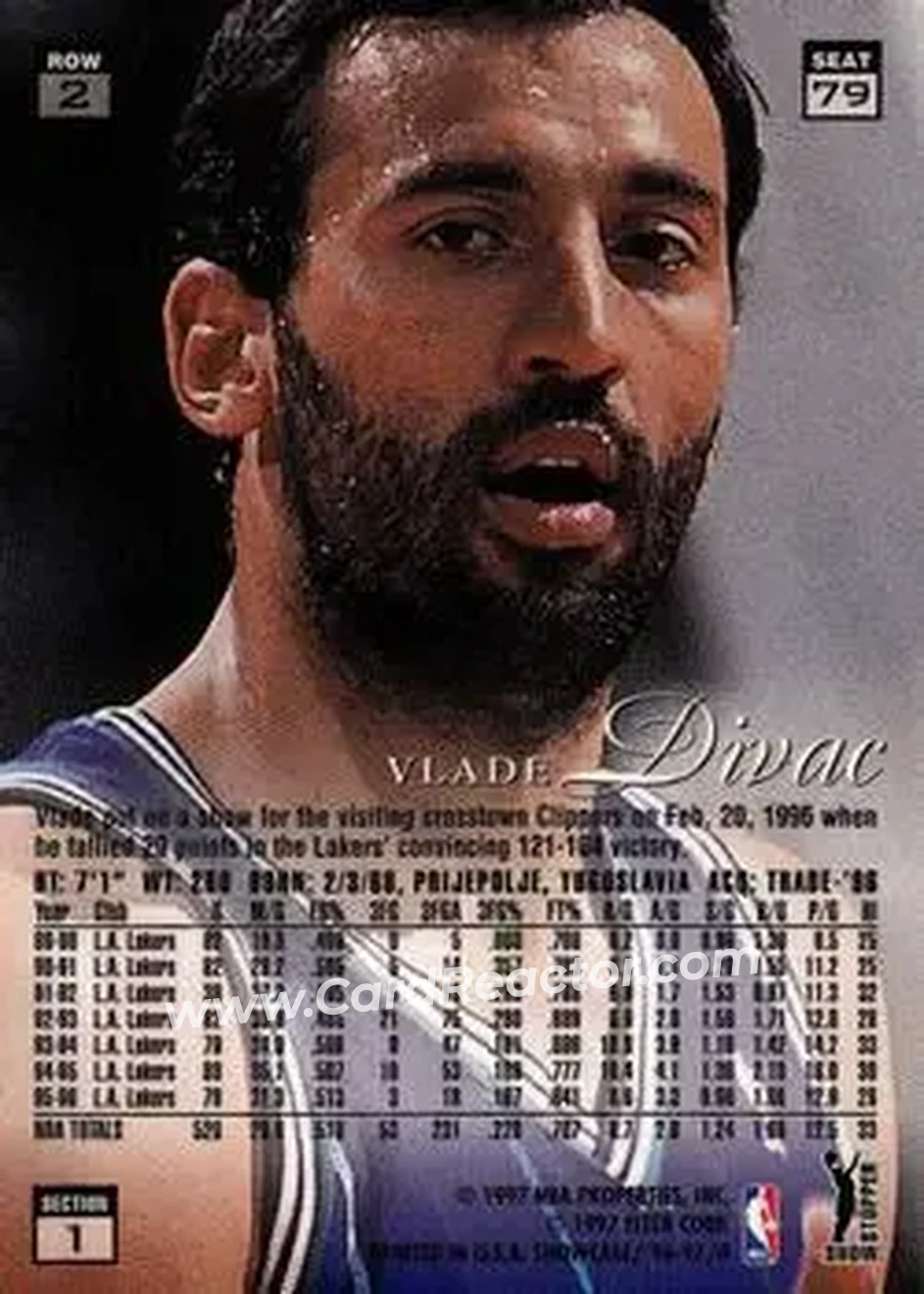 1996-97 Flair Showcase #79 - Vlade Divac - Charlotte Hornets - Back