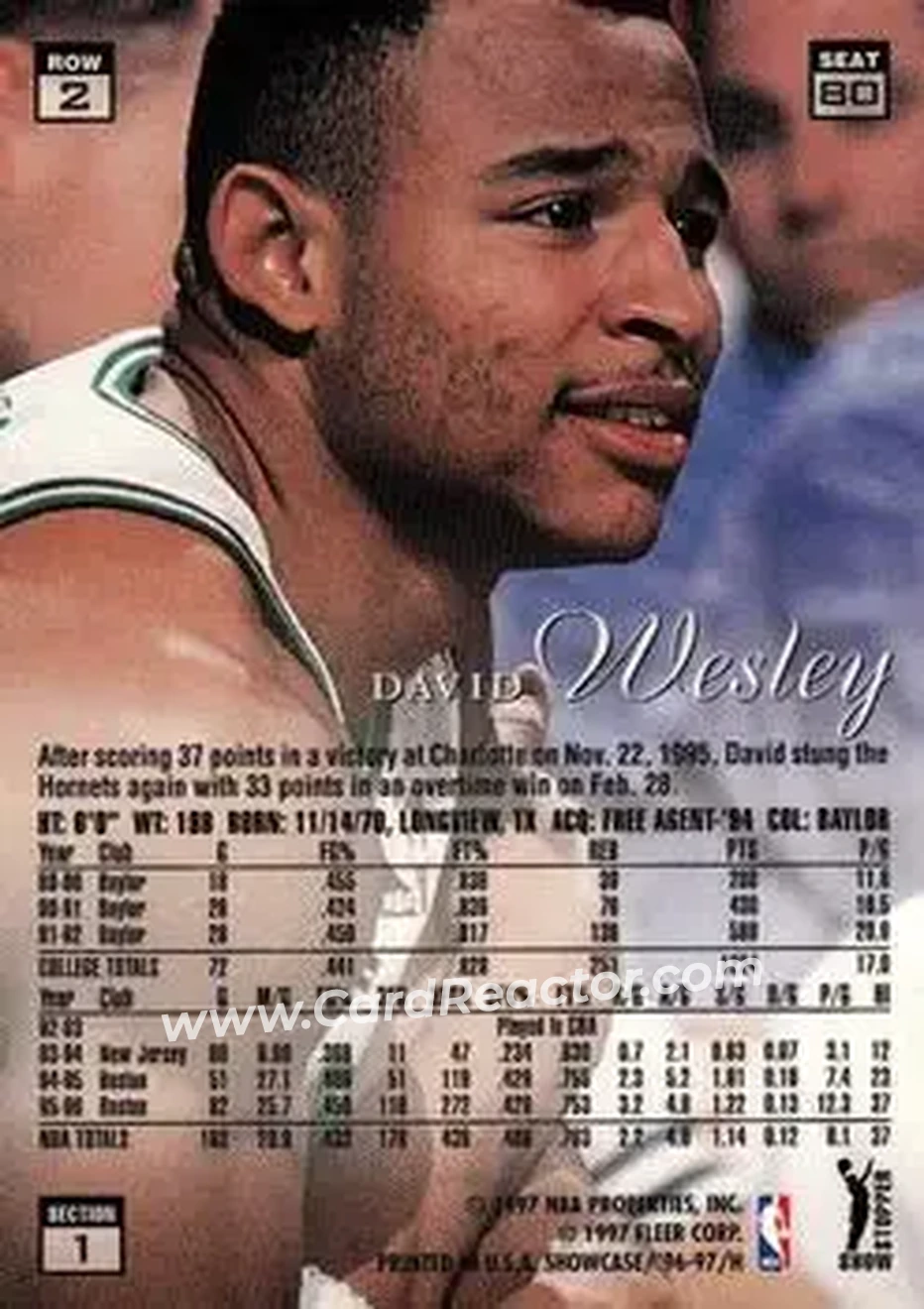 1996-97 Flair Showcase #80 - David Wesley - Boston Celtics - Back