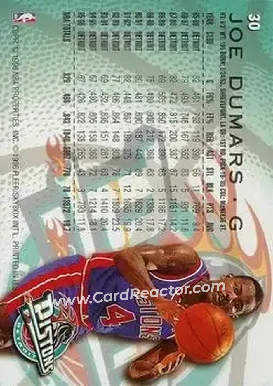 1996-97 Fleer #30 - Joe Dumars - Detroit Pistons - Back 1996-97 Fleer #30 - Joe Dumars - Detroit Pistons - Back