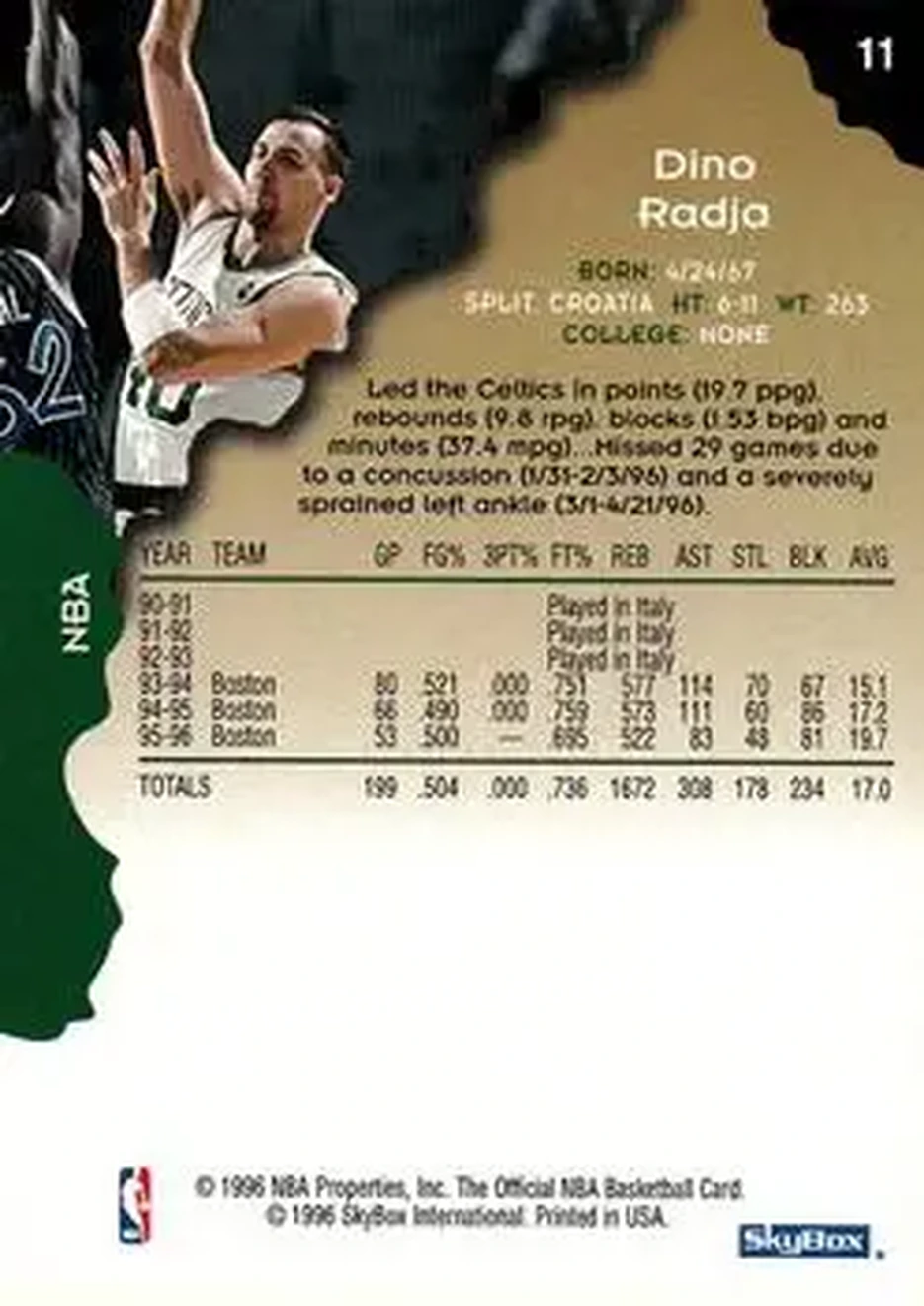 1996-97 Hoops #11 - Dino Radja - Boston Celtics - Back