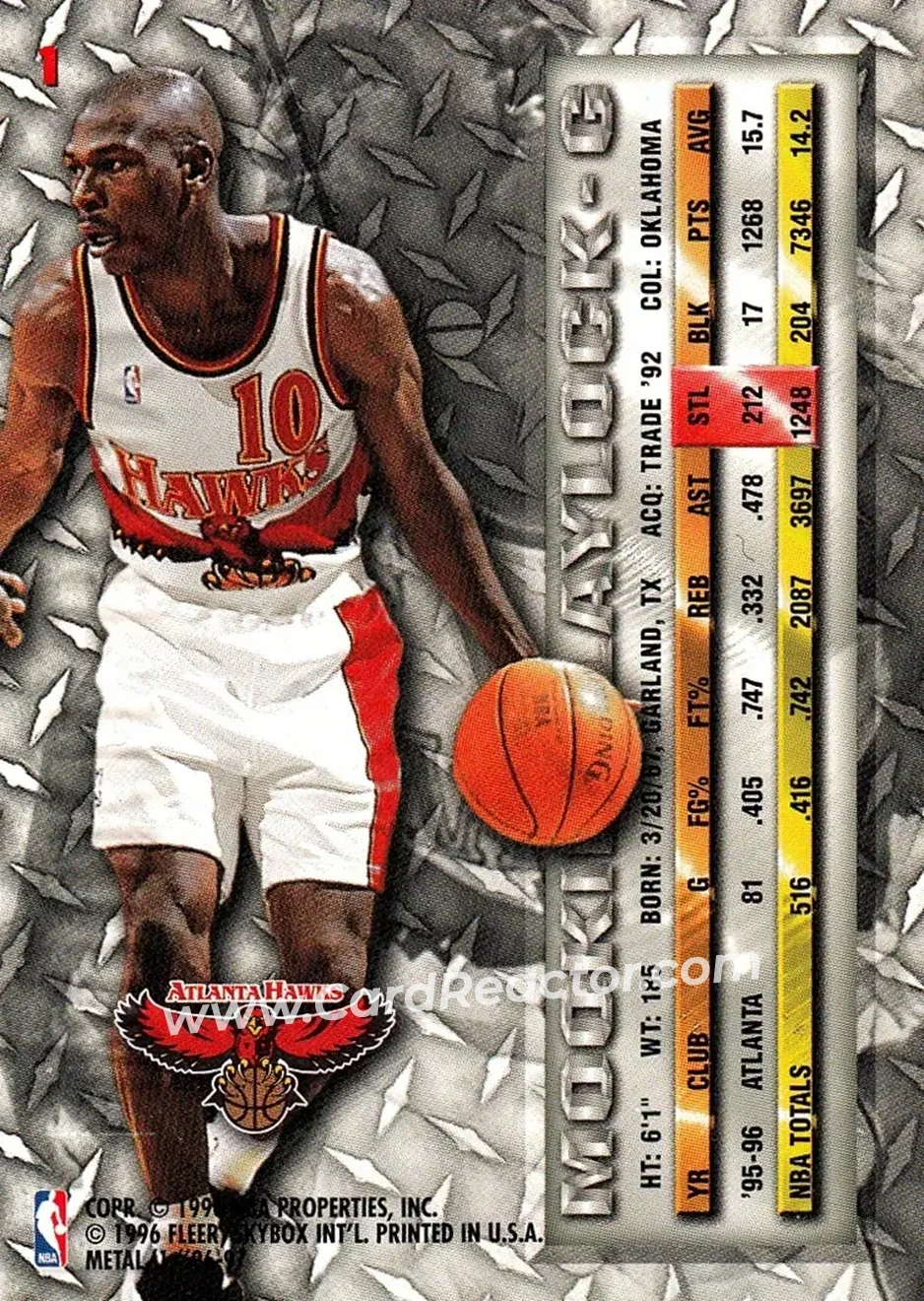 1996-97 Metal #1 - Mookie Blaylock - Atlanta Hawks - Back