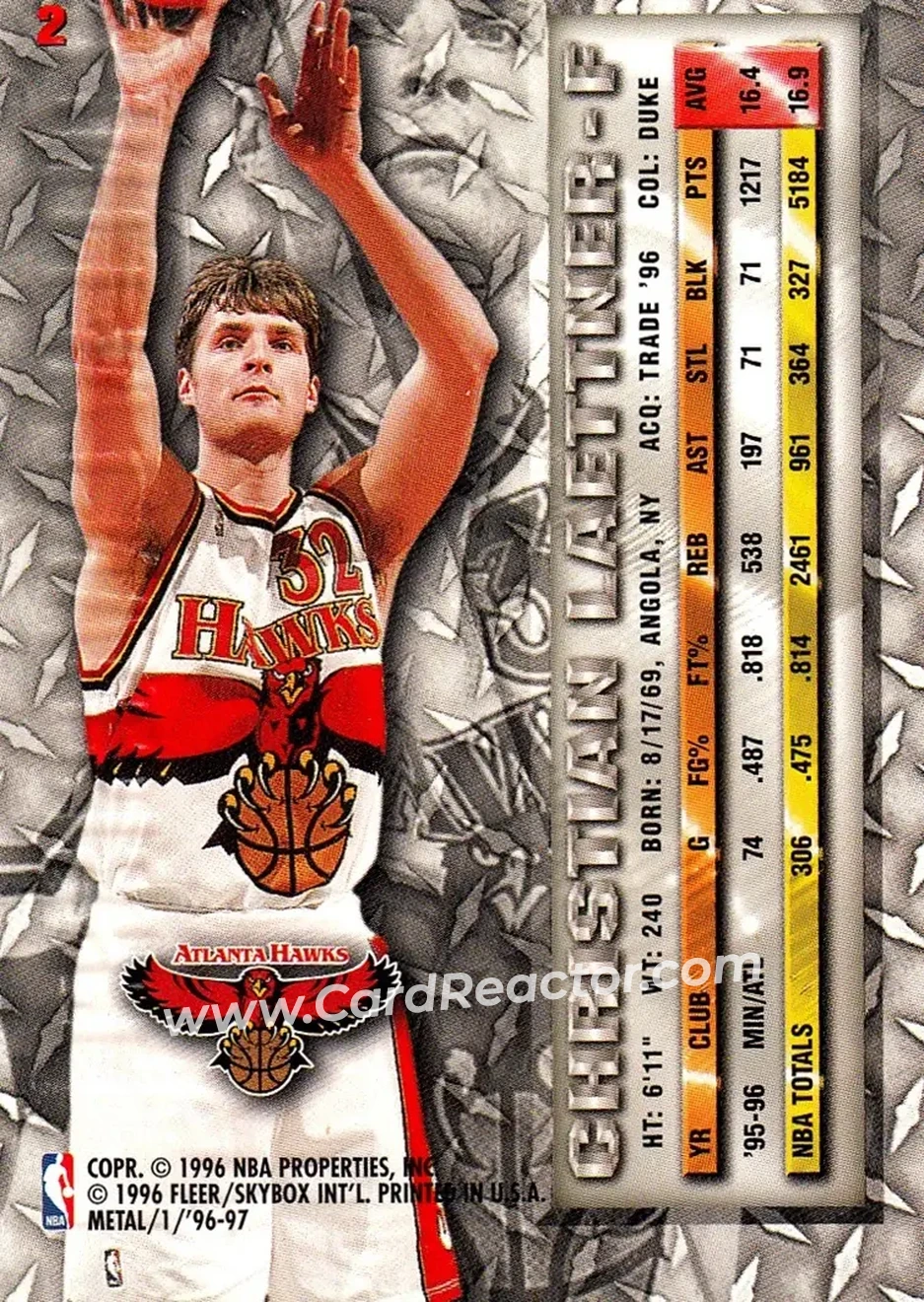 1996-97 Metal #2 - Christian Laettner - Atlanta Hawks - Back