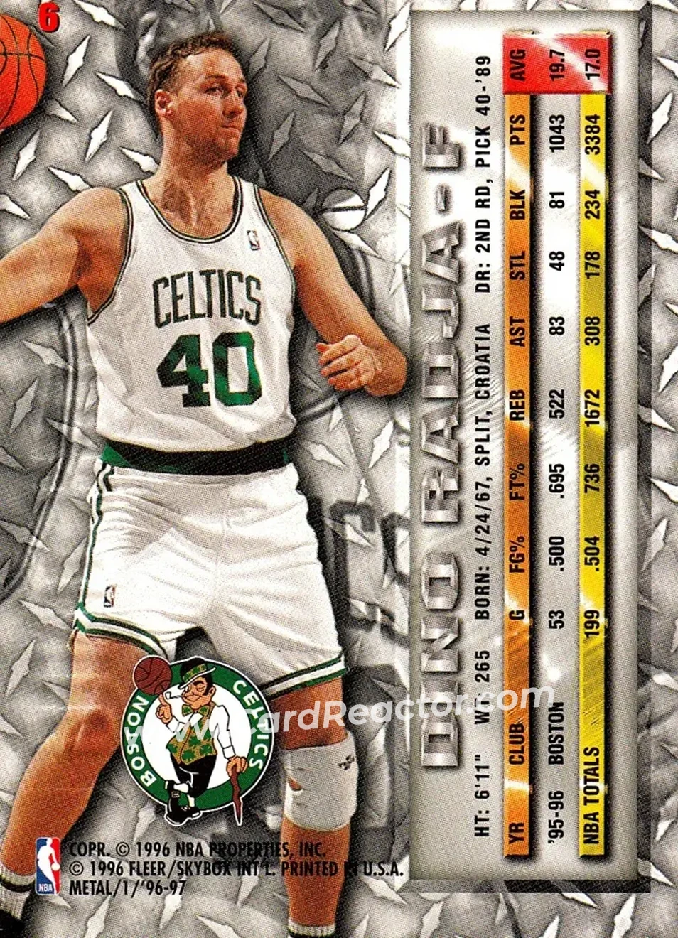1996-97 Metal #6 - Dino Radja - Boston Celtics - Back