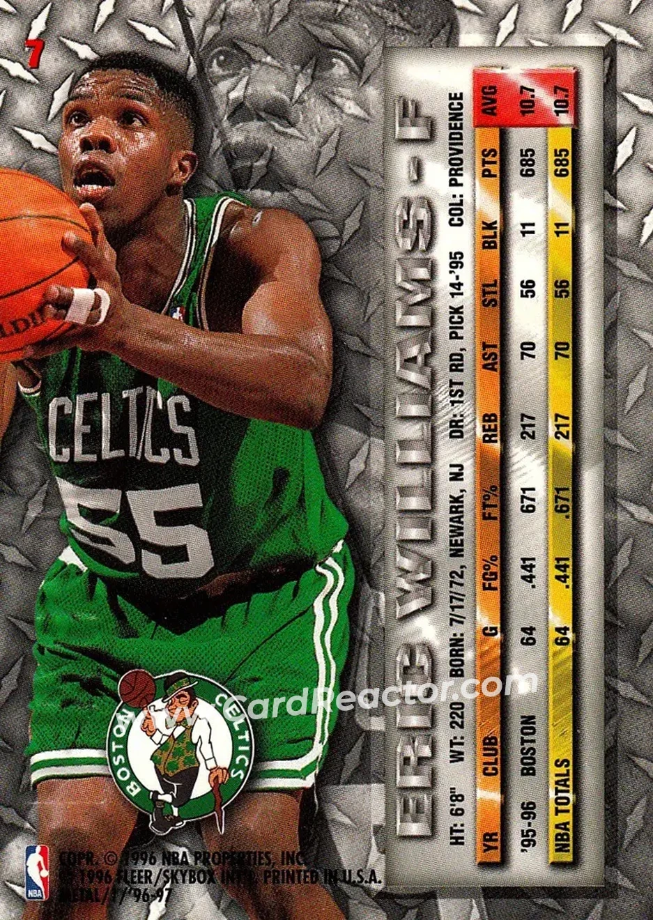 1996-97 Metal #7 - Eric Williams - Boston Celtics - Back 1996-97 Metal #7 - Eric Williams - Boston Celtics - Back