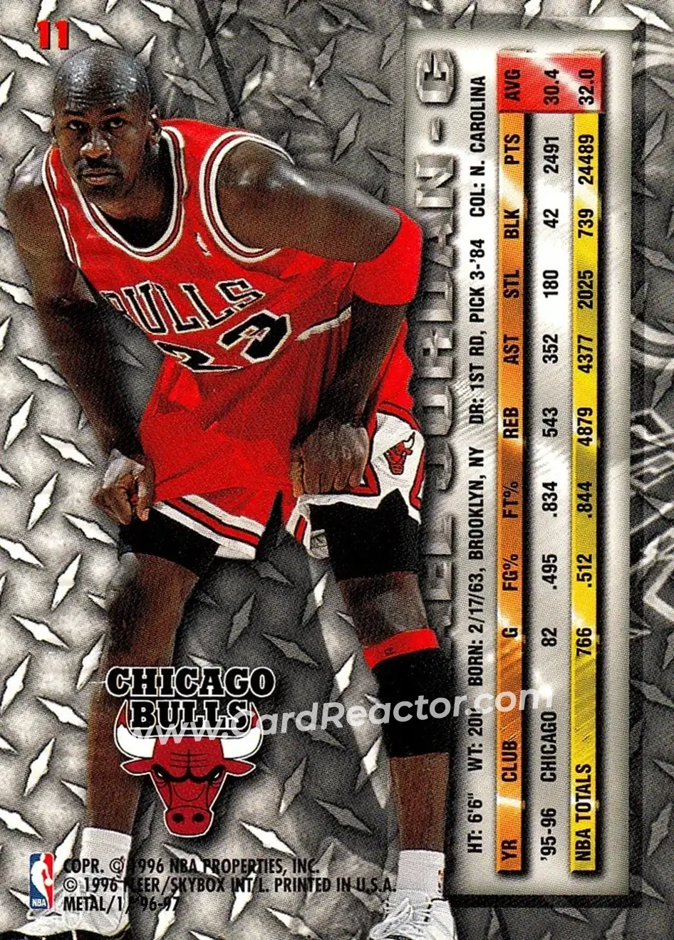 1996-97 Metal #11 - Michael Jordan - Chicago Bulls - Back