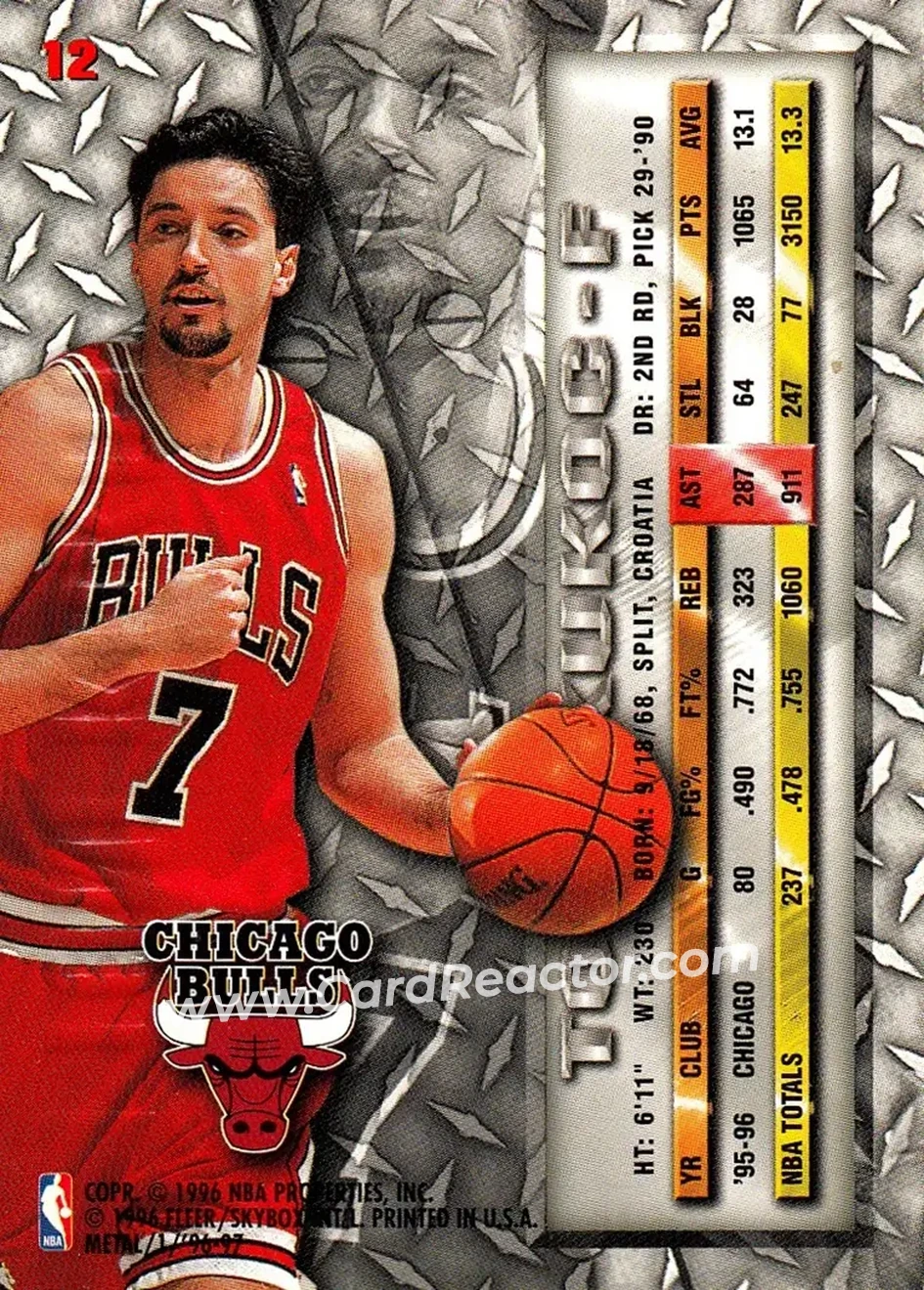 1996-97 Metal #12 - Toni Kukoc - Chicago Bulls - Back
