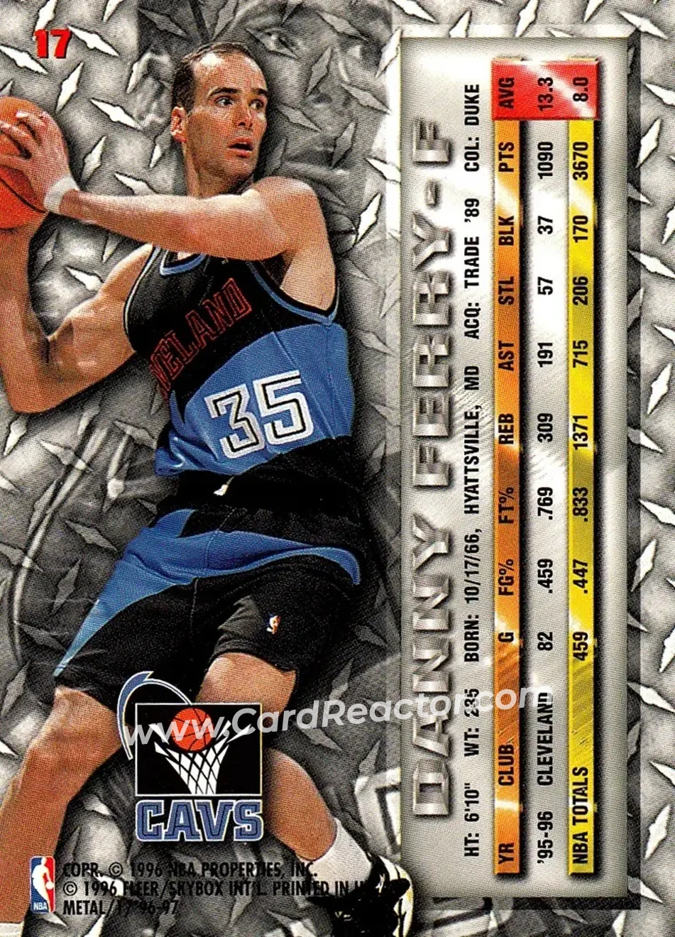 1996-97 Metal #17 - Danny Ferry - Cleveland Cavaliers - Back