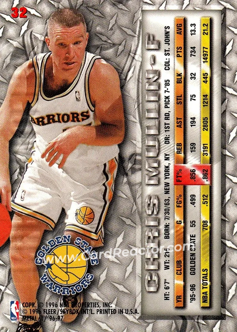 1996-97 Metal #32 - Chris Mullin - Golden State Warriors - Back