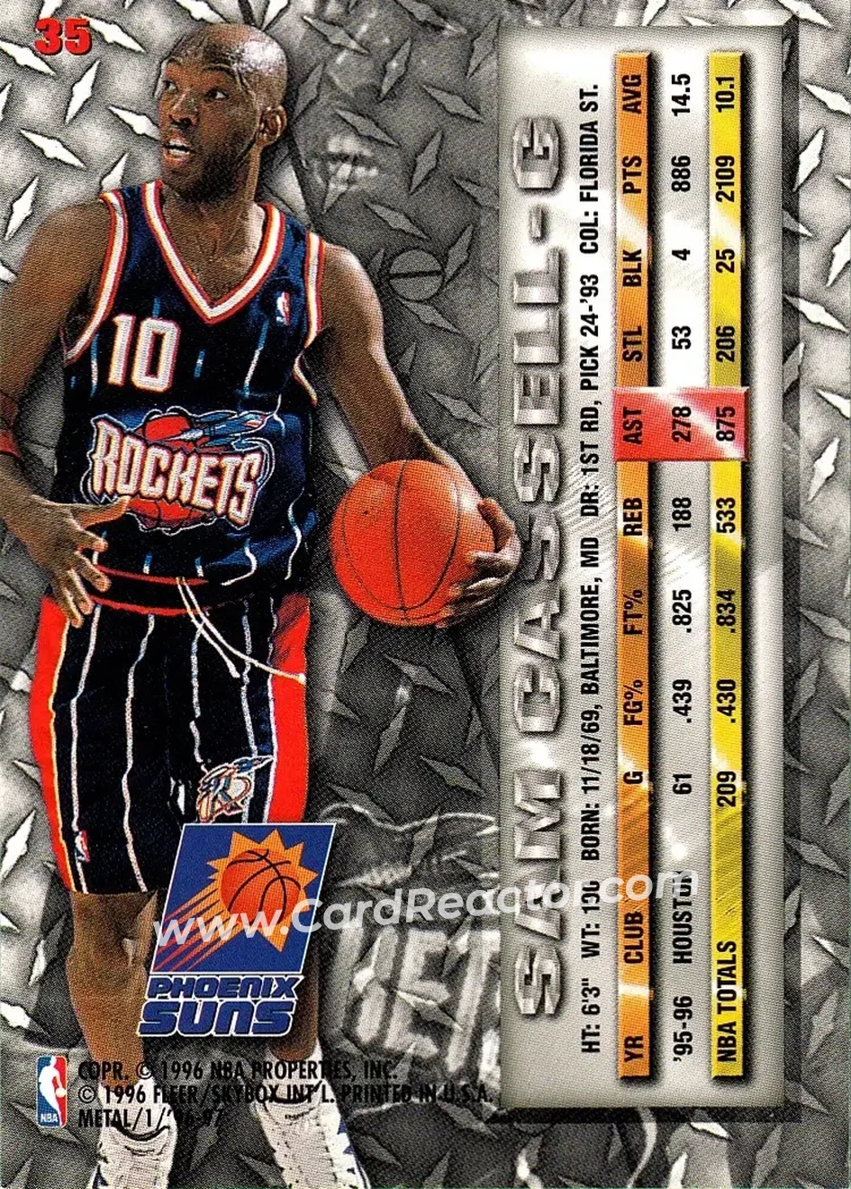 1996-97 Metal #35 - Sam Cassell - Phoenix Suns - Back