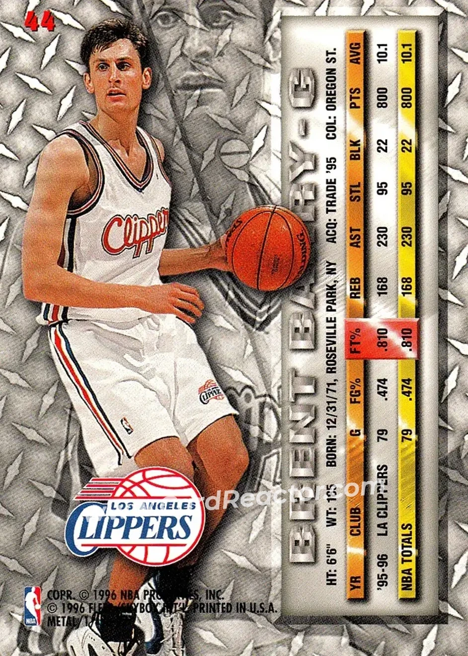 1996-97 Metal #44 - Brent Barry - Los Angeles Clippers - Back 1996-97 Metal #44 - Brent Barry - Los Angeles Clippers - Back
