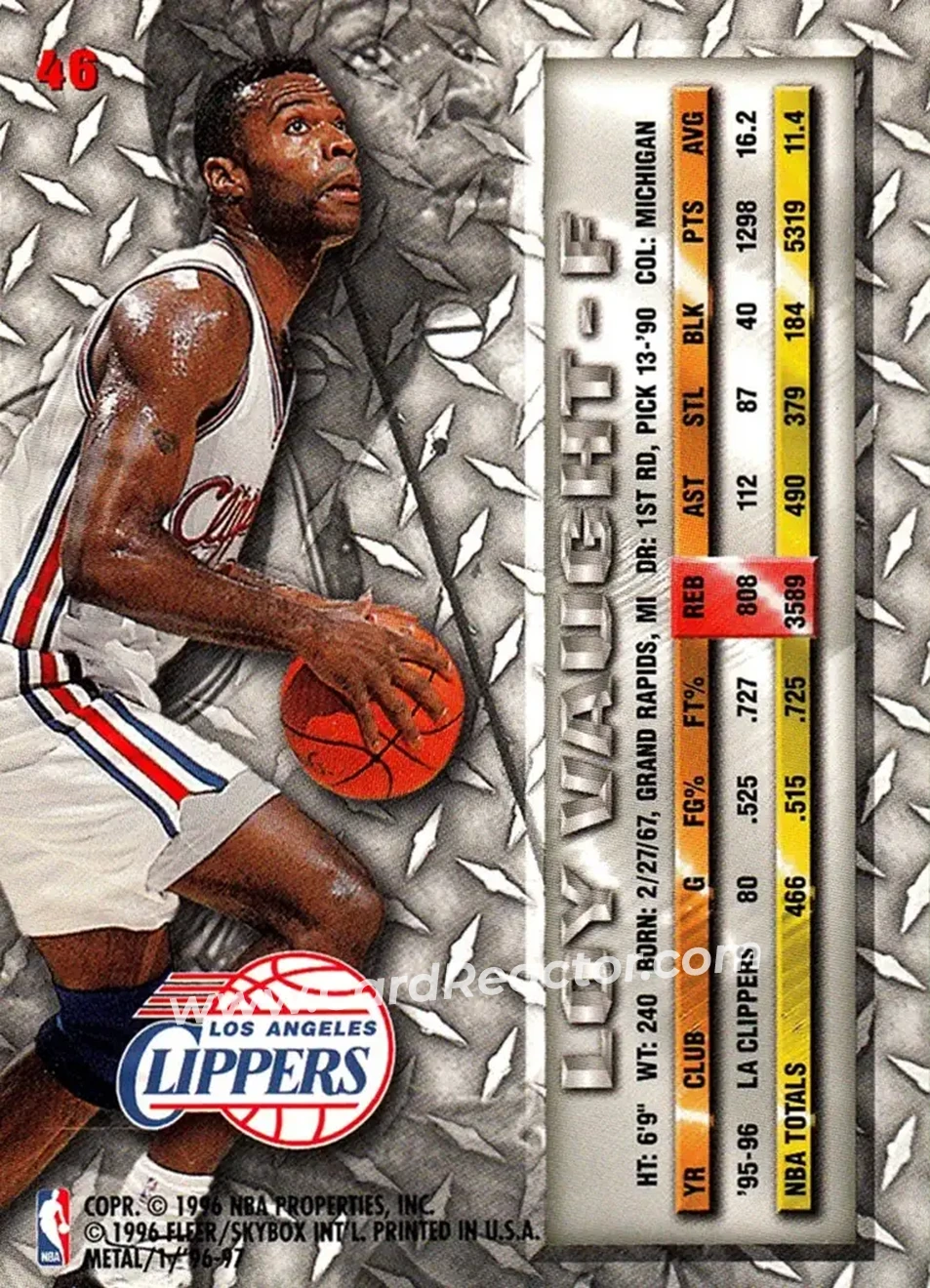 1996-97 Metal #46 - Loy Vaught - Los Angeles Clippers - Back