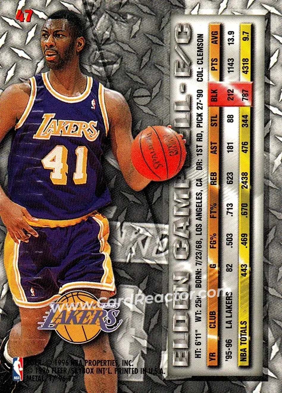 1996-97 Metal #47 - Elden Campbell - Los Angeles Lakers - Back