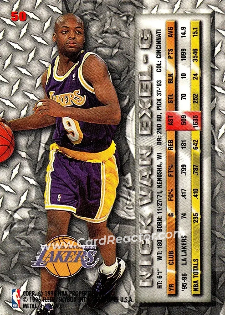 1996-97 Metal #50 - Nick Van Exel - Los Angeles Lakers - Back