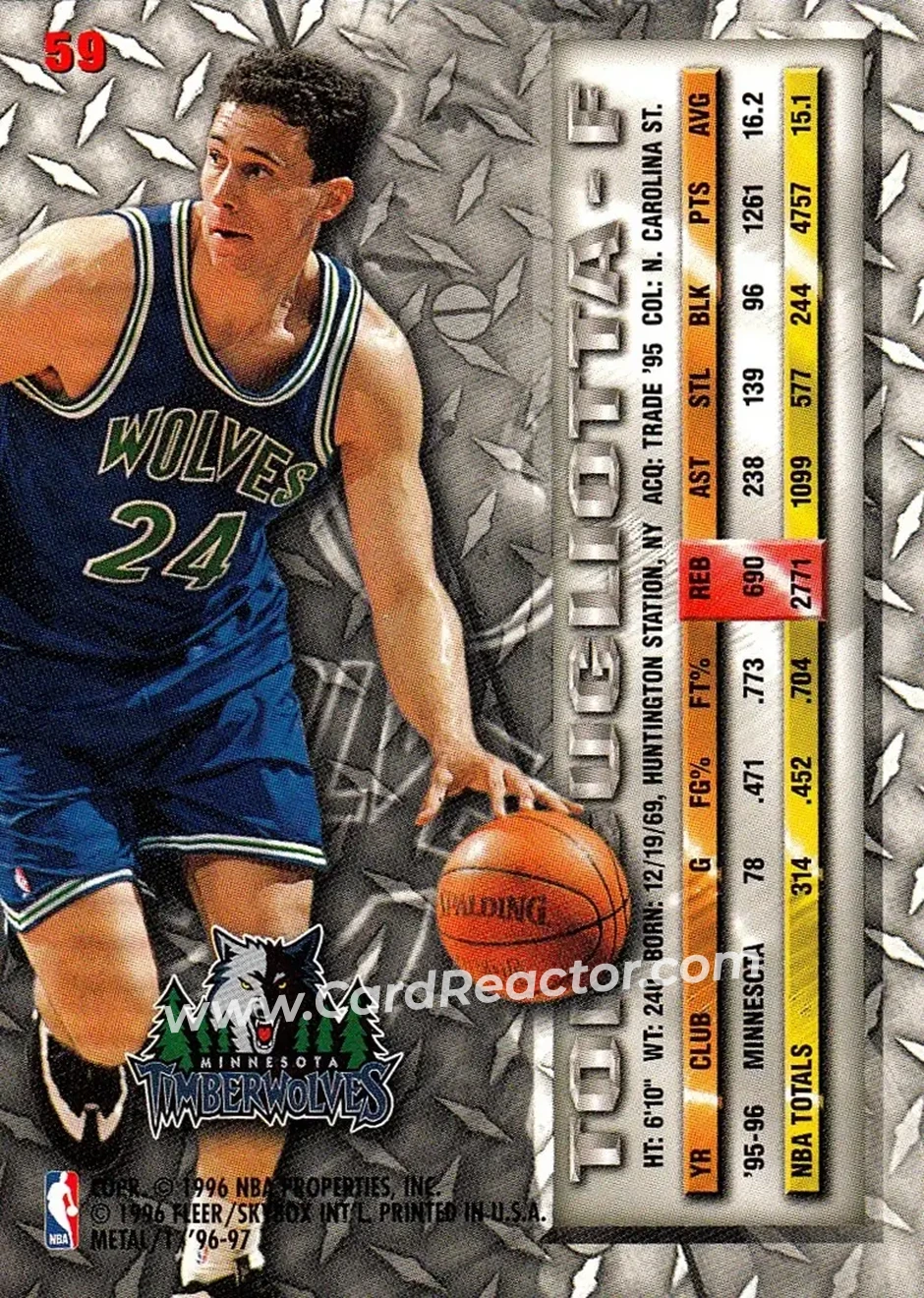 1996-97 Metal #59 - Tom Gugliotta - Minnesota Timberwolves - Back