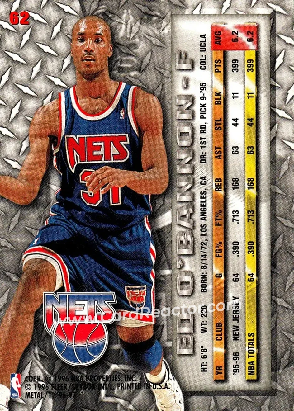 1996-97 Metal #62 - Ed O'Bannon - New Jersey Nets - Back