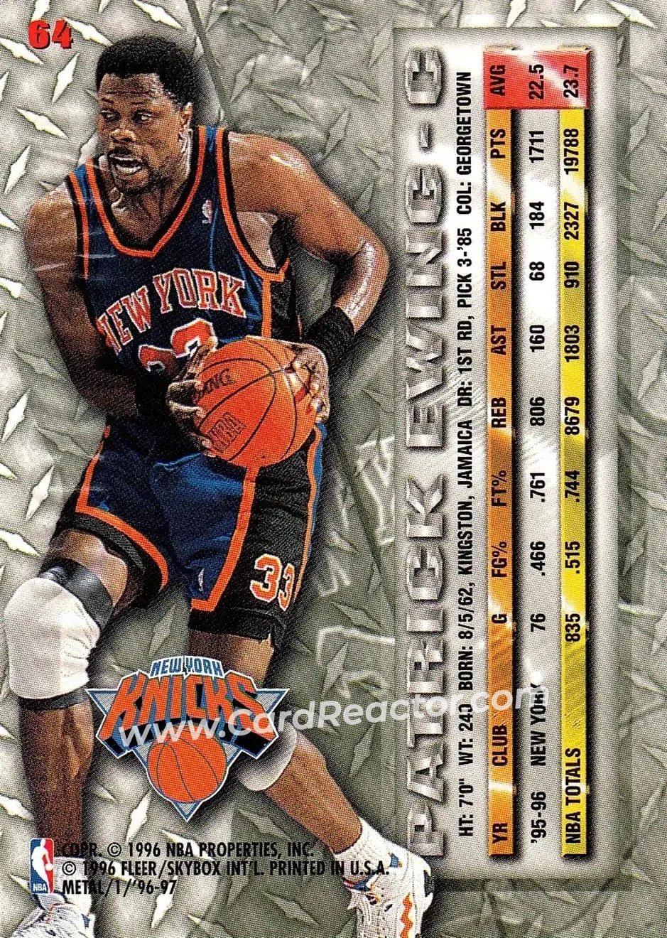 1996-97 Metal #64 - Patrick Ewing - New York Knicks - Back