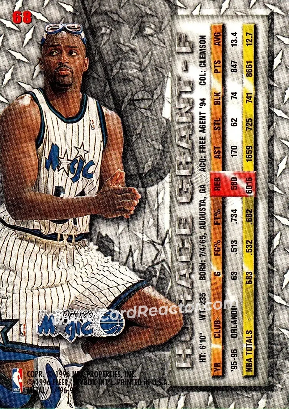 1996-97 Metal #68 - Horace Grant - Orlando Magic - Back