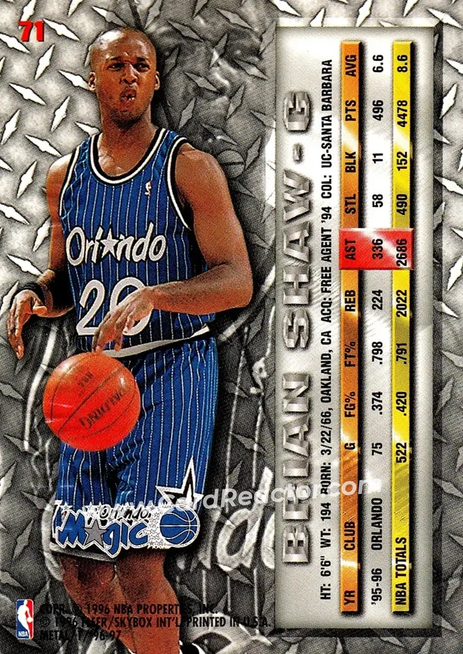 1996-97 Metal #71 - Brian Shaw - Orlando Magic - Back 1996-97 Metal #71 - Brian Shaw - Orlando Magic - Back