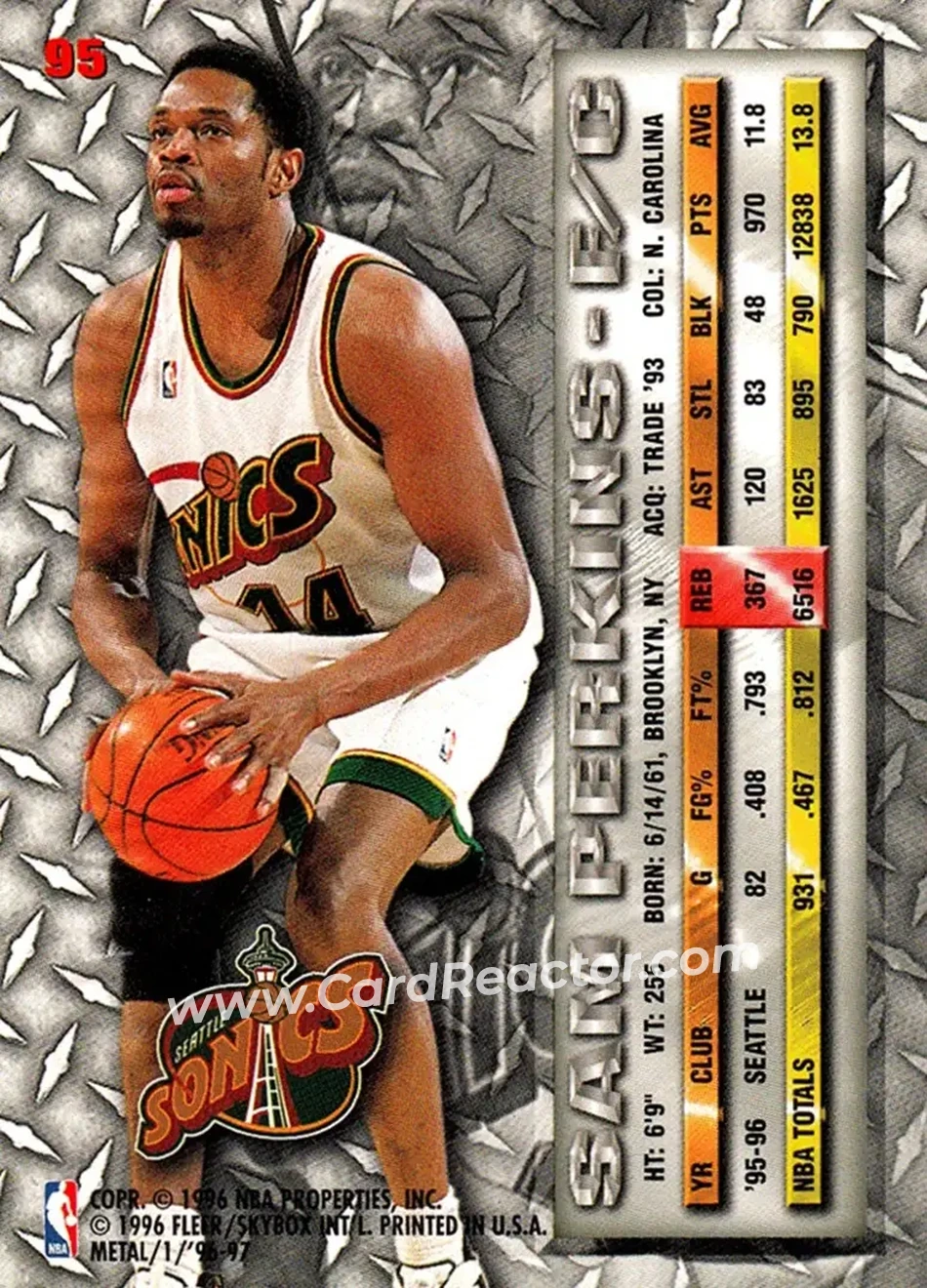 1996-97 Metal #95 - Sam Perkins - Seattle SuperSonics - Back 1996-97 Metal #95 - Sam Perkins - Seattle SuperSonics - Back