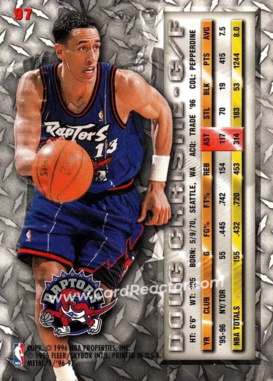 1996-97 Metal #97 - Doug Christie - Toronto Raptors - Back